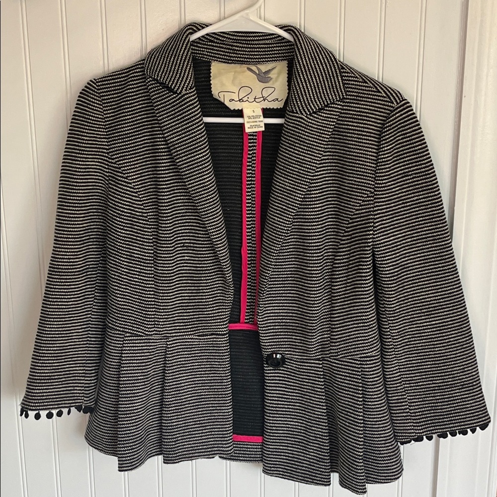 TABITHA Black and White Blazer with Pink Trim